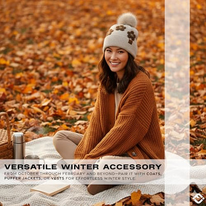 Funky Junque Beanie for Women Ultra Soft Chenille Faux Fur Pom Pom Winter Hats Warm Ski Cap Fashion - color: Daisy - Beige