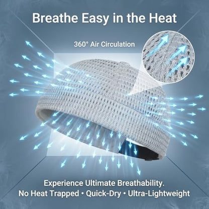 2 Pack Men's Breathable Brimless Hat Summer Style Mesh Tang Ultra Cooling Skull Adjustable Hip-Hop Cap Docker Beanie - color: Light Gray+blue