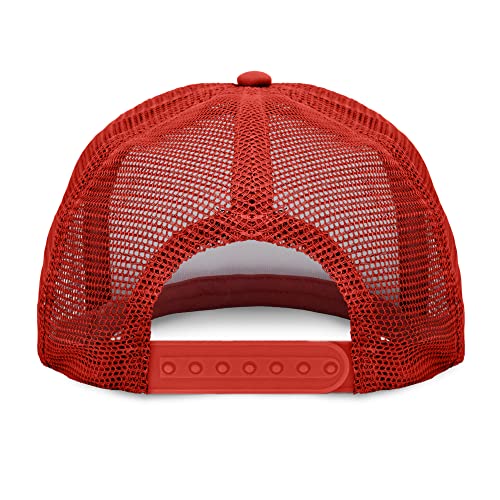 DALIX Flat Billed Trucker Hat Mesh Back S M L Adjustable Cap Solid Two Toned Snapback - color: Red, size: One Size