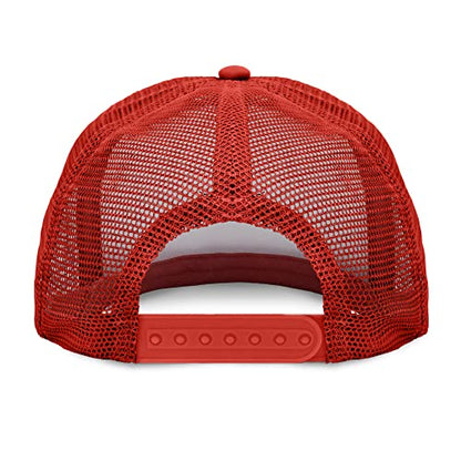 DALIX Flat Billed Trucker Hat Mesh Back S M L Adjustable Cap Solid Two Toned Snapback - color: Red-white, size: One Size