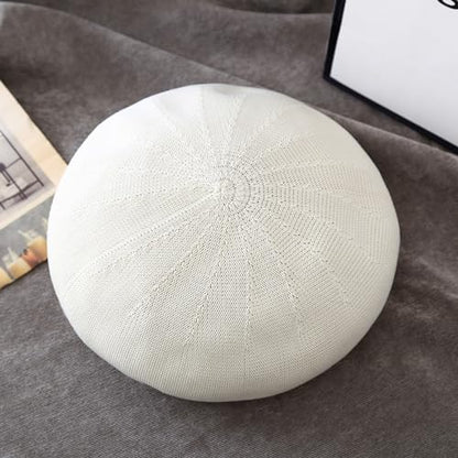 Summer French Beret Breathable Thin Beret Hat Solid Color Beanie for Women Lady - color: White
