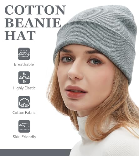 100% Cotton Beanies for Men Women Unisex Cuffed Knitted Skull Cap - color: Grey