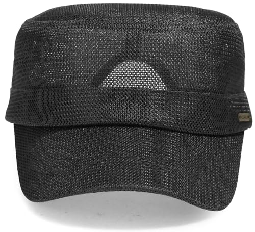 Initlove Cadet Army Cap for Men Women Military Hat Mesh Flat Top Hats for Summer - color: Black
