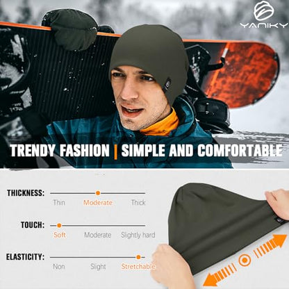 YANIKY Slouchy Beanie for Women, Mens Soft Cotton Beanie Hat, Double Layer Windproof Skull Cap for All Seasons - color: Military Green
