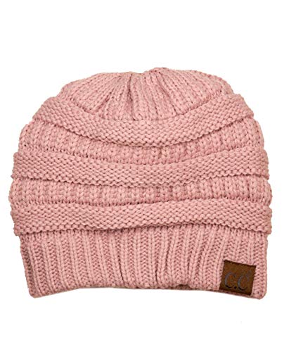 C.C Unisex Chunky Soft Stretch Cable Knit Warm Fuzzy Lined Skully Beanie - color: Rose