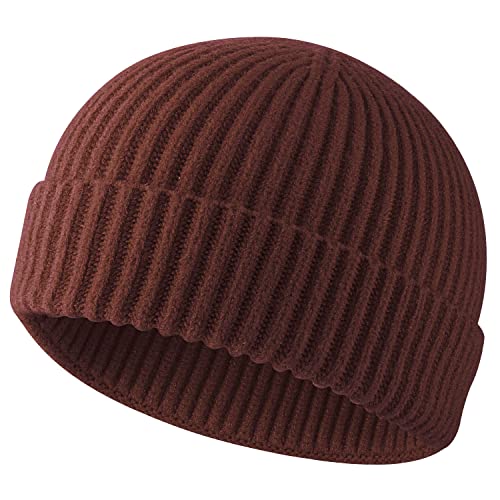 ROYBENS Swag Wool Knit Cuff Short Fisherman Beanie for Men Women Winter Hat - color: 1pcs-deep Coffee