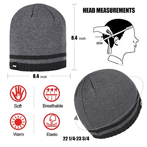 Mens Winter Beanie Hat Warm Knit Cuffed Plain Toboggan Ski Skull Cap (3 Patterns) - color: A2-grey