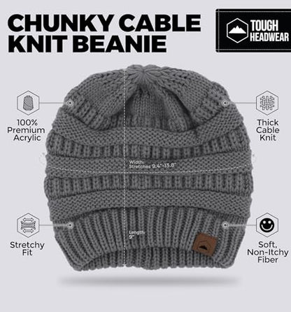 Tough Headwear Slouchy Beanie Hat - Itch-Free Winter Hats for Women - Stretchable Beanies for Women - Acrylic Winter Gear - color: Merino Wool - Dark Gray