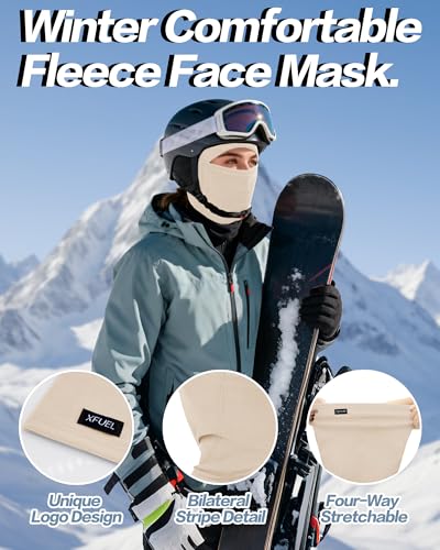 Ski Mask Balaclava for Men Women Windproof Thermal Winter Full Face Mask Cold Weather Skiing Snowboarding Neck Gaiter - color: Malt Beige