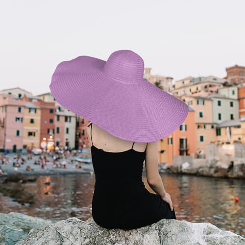 Lifup Straw Sun Hat for Women, Wide Brim Oversized Summer Beach Hat - color: Purple