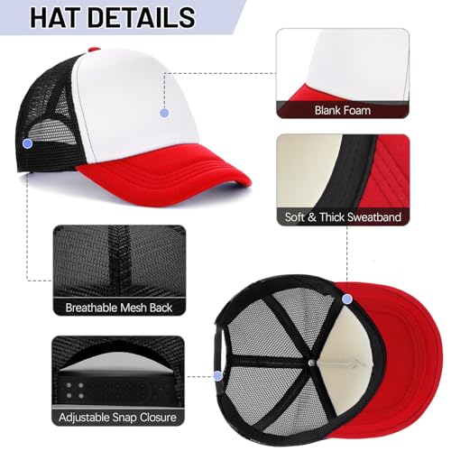 Ultrafun 10 Pack Trucker Hat Mesh Sublimation Blank Hats Adjustable Baseball Caps Hats for Men Women - color: Red Black White