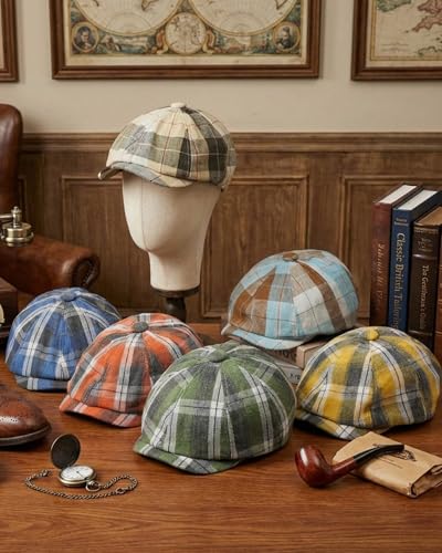 Suhine 6 Pcs Newsboy Cap for Men Octagonal Hat 8 Panel - style: Plaid
