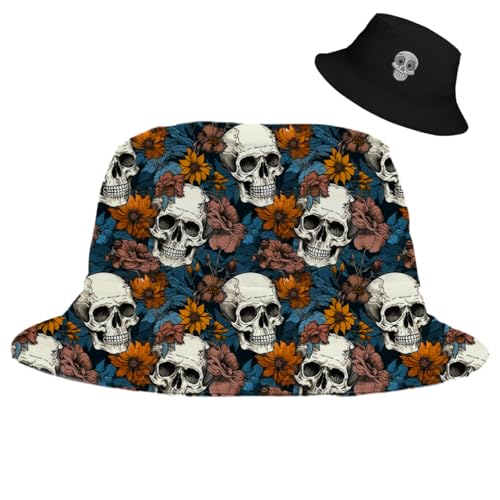 Bucket Hat for Men Women Funny Holiday Fishing Hat Cute Fisherman Cap - color: H-skull