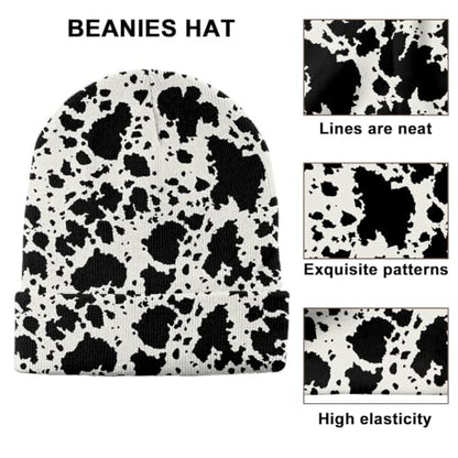 Beanie Knit Hat Winter Unisex Cuffed Beanies Skull Cap Warm Double Layer Thick Acrylic Cute for Girls Women Men - color: Cowhide