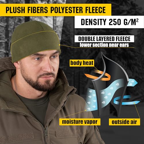 M-Tac Elite Fleece Watch Cap - Military Tactical Beanie Hat Winter Skull Cap - color: Olive Dark, size: Large