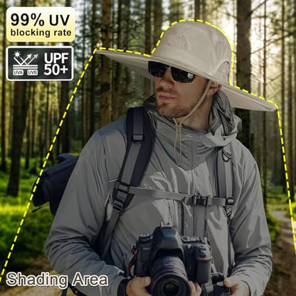 Cooltto L/XL/XXL Wide Brim Sun Hat UPF 50+ UV Protection Boonie Hat - color: Khaki, size: Medium-Large