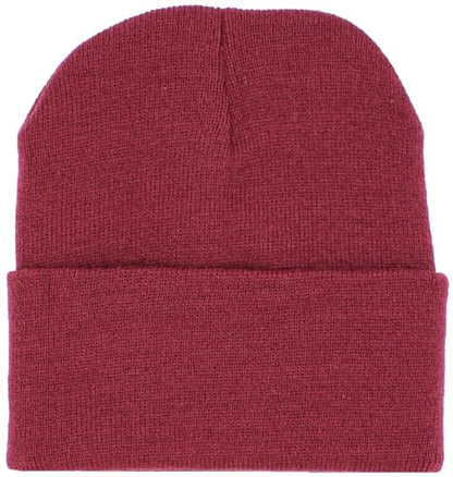 KBETHOS Made in USA Classic Men's Women's Cuffed Folded Acrylic Knit Beanie Hat Solid Unisex Cold - color: Maroon Solid Long Beanie