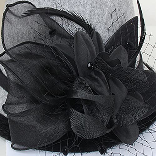 seven wolves Wool Felt Cloche Fedora Hat Winter Warm Bucket Hat Ladies Church Derby Party - color: 2-grey