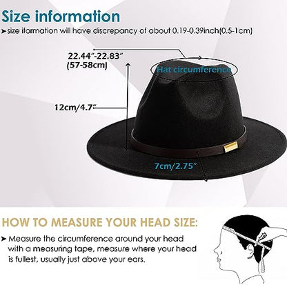 Fedora Hats for Men Wide Brim Panama Hat with Classic Belt - color: Black