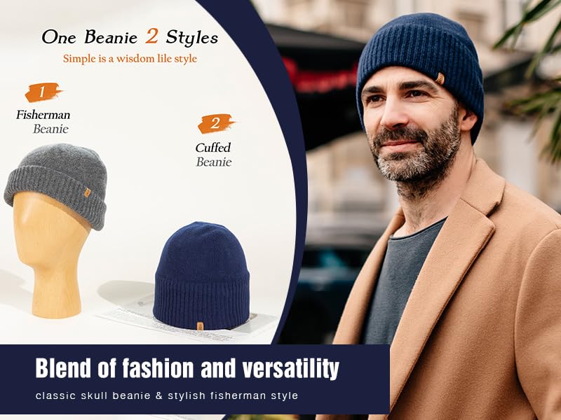 TOP-EX PolarWool Merino Wool Beanie with Soft Polartec Fleece Lining - color: Dark Blue, size: Medium-Large