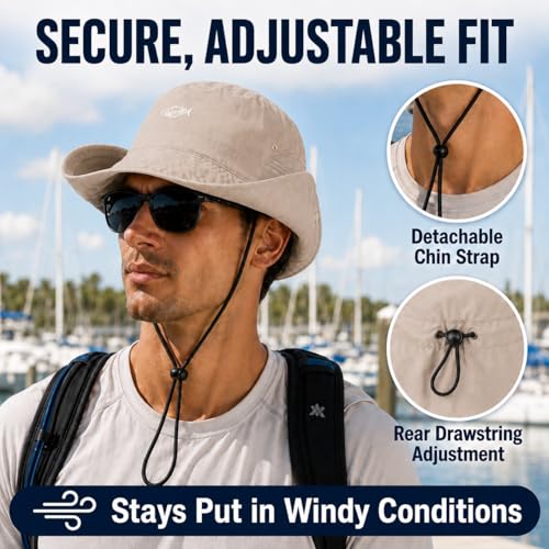 Palmyth Fishing Hat with Detachable Neck Flap UPF 50+ Breathable Sun Hats - color: Sand