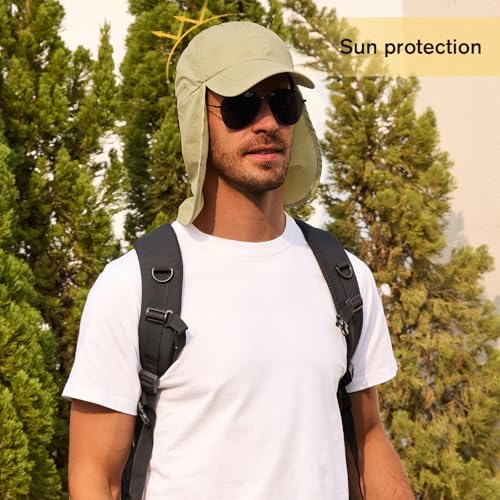 American Trends Mens Sun Hat with Neck Flap, UV Protection Outdoor Flap Hat, Packable Soft Fishing Hiking Gardening Hat - color: Khaki