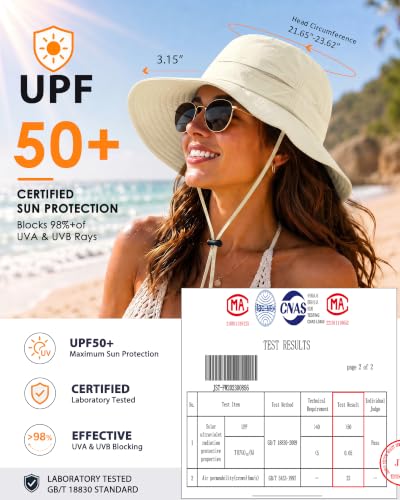 Womens Ponytail Sun Hat UPF50+ Waterproof Bucket Hat Packable Beach Hat - color: Begie