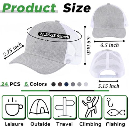 Suhine 24 Pcs Blank Trucker Hat Bulk,Unisex Baseball Cap - color: Dark Color2
