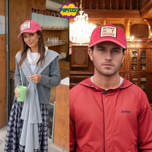 Popfizzy Funny Hats for Men and Women, Fun Adult Baseball Cap, Funny Birthday Gifts for Women and Men, Cool Dad Hat Gift Idea - color: Retired Not Expired (Red)