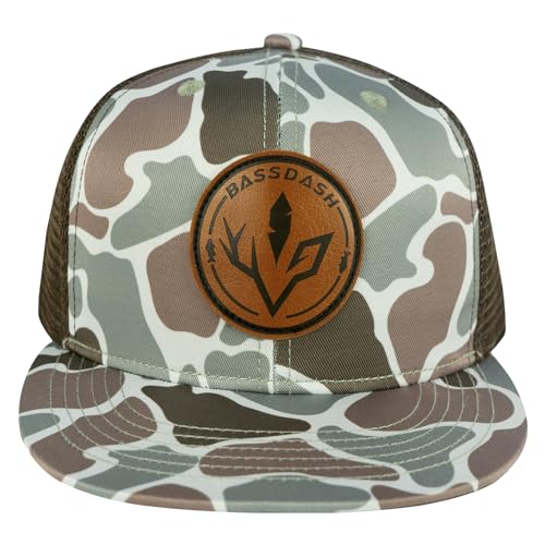 BASSDASH Flat Brim Trucker Cap Adjustable Snapback Hat Mesh Back for Men Women - color: Color Block Camo