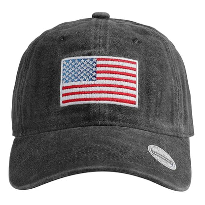 Falari USA Flag Embroidered Baseball Cap, Low Profile Adjustable Dad Hat, 100% Cotton, Pre-Washed - color: Black