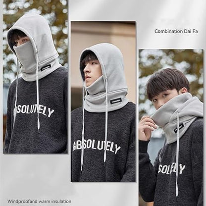 Winter Fleece Ski Mask for Men Women Balaclava Face Mask Windproof Thermal Hood Winter Full Face Neck Cover Warmer - color: Black White Logo
