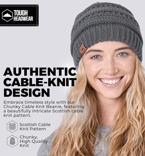 Tough Headwear Slouchy Beanie Hat - Itch-Free Winter Hats for Women - Stretchable Beanies for Women - Acrylic Winter Gear - color: Merino Wool - Dark Gray