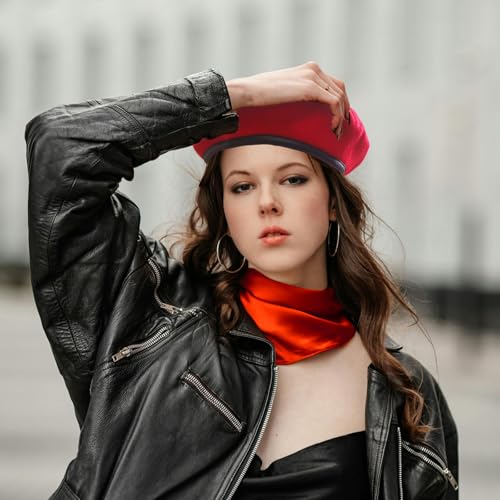 British US Military Berets with 35" Square Silk Like Head Scarf, Army Beret French Beret for Men and Women - color: Red, size: X-Large