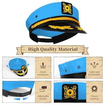 dodowin Captain Sailor Hat Set for Women Men, Yacht Rock Party Costume 4pcs - style: Blue Captain Hat Set