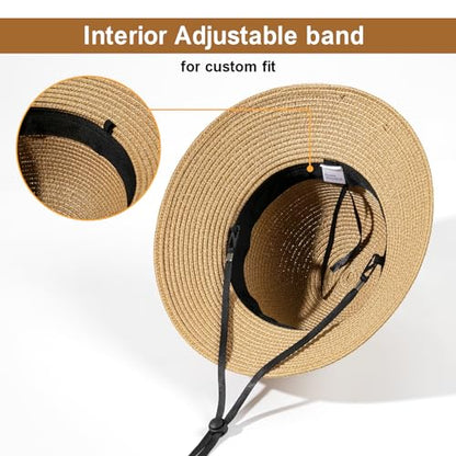 Beach Sun Straw Hats for Women, UPF 50+ UV Sun Protection Summer Straw Hat - color: 9cm- Khaki & Beige