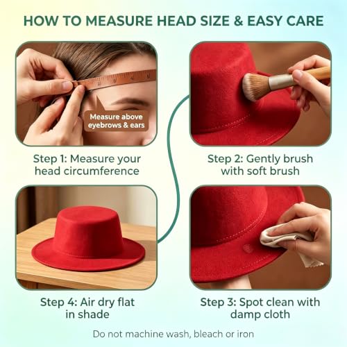 Fedora Flat Hat Classic Wide Brim Cap Panama Style Jazz Hat for Wedding Party Talent Performance Xmas Gift Unisex - color: Red