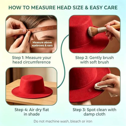 Fedora Flat Hat Classic Wide Brim Cap Panama Style Jazz Hat for Wedding Party Talent Performance Xmas Gift Unisex - color: Red