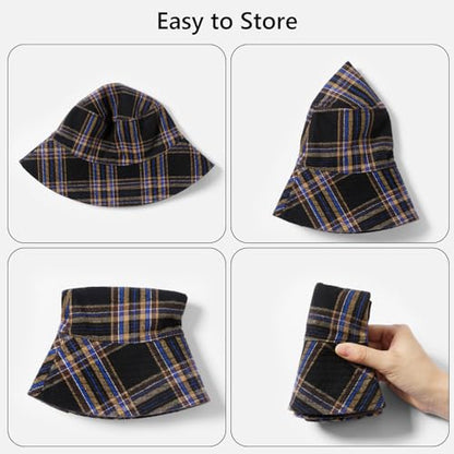 UPF 50+ Reversible Sun Hat - color: Black Plaid, size: Large