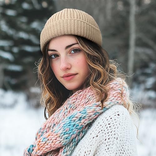 Croogo Daily Skull Cap Knit Beanie Hat Classic Men Warm Winter Hats Trawler Toboggan Cap Roll-up Edge Swag Fisherman Ski Cap - color: Kh45-nn-s-beige, size: Small