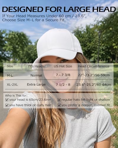 Zylioo XL XXL Big Head Baseball Cap, 100% Cotton Adjustable High Crown Hat - color: Beige