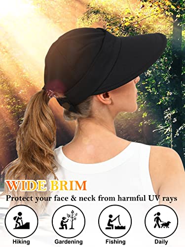 Sun Hats for Women Wide Brim Visor UV Protection Beach Summer Packable Cap - color: Black
