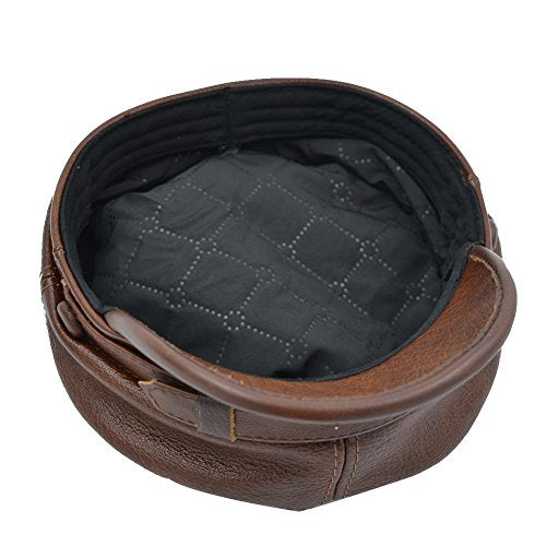 Adult Genuine Leather Fiddler Cap Flat Top Maciejówka Breton Style Mariner's Cap - color: Brown, size: Medium