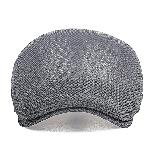 VOBOOM Men Mesh Newsboy Flat Cap Ivy Cabbie Newsboy Cap - color: Grey