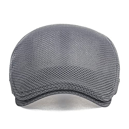 VOBOOM Men Mesh Newsboy Flat Cap Ivy Cabbie Newsboy Cap - color: Grey