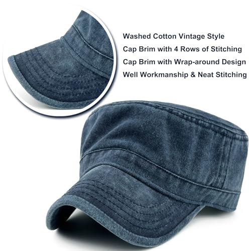 Loneshark Washed Cotton Military Hat Cadet Cap Army Flat Top Basic Everyday - color: Navy, size: X-Large-XX-Large
