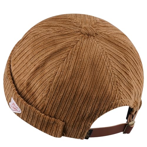 CLAPE Brimless Beanie Hat Corduroy Watch Cap Rolled Cuff Docker Cap Leon Skull Harbour Hat Unisex - color: Gd168-khaki