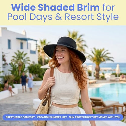 Funky Junque Wide Brim Panama Sun Hat, Womens Packable Straw - color: Ribbon Bow Trim - Black