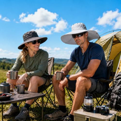 HUAMULAN Men Wide Brim Sun Hat Summer Outdoor Women Bucket Fishing Hats - color: A1-qianhui