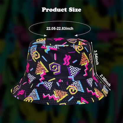 Fumwase 80s 90s Fanny Pack Bucket-Hat for Women Men Fishing-Hat Packable Summer Travel Beach Sun Cap Rave Party Accessories Hat Black